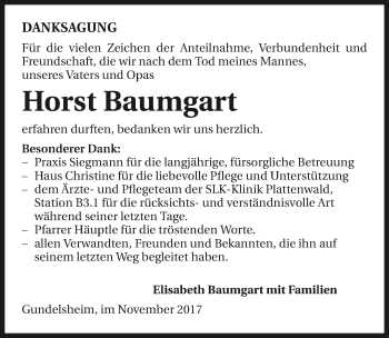 Traueranzeige von Horst Baumgart 