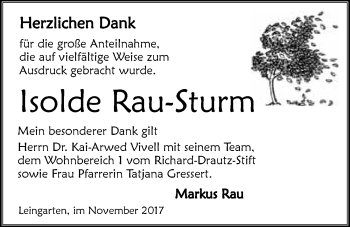 Traueranzeige von Isolde Rau-Sturm 