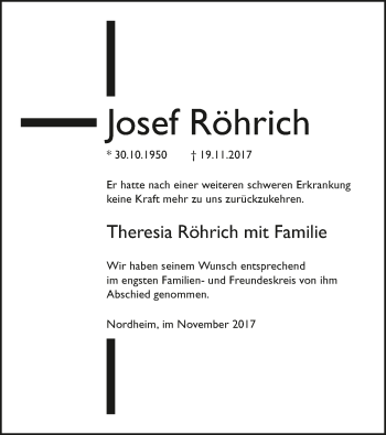 Traueranzeige von Josef Röhrich 