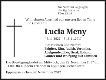 Traueranzeige von Lucia Meny 