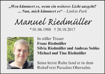 Traueranzeige von Manuel Riedmüller 