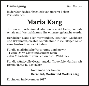 Traueranzeige von Maria Karg 