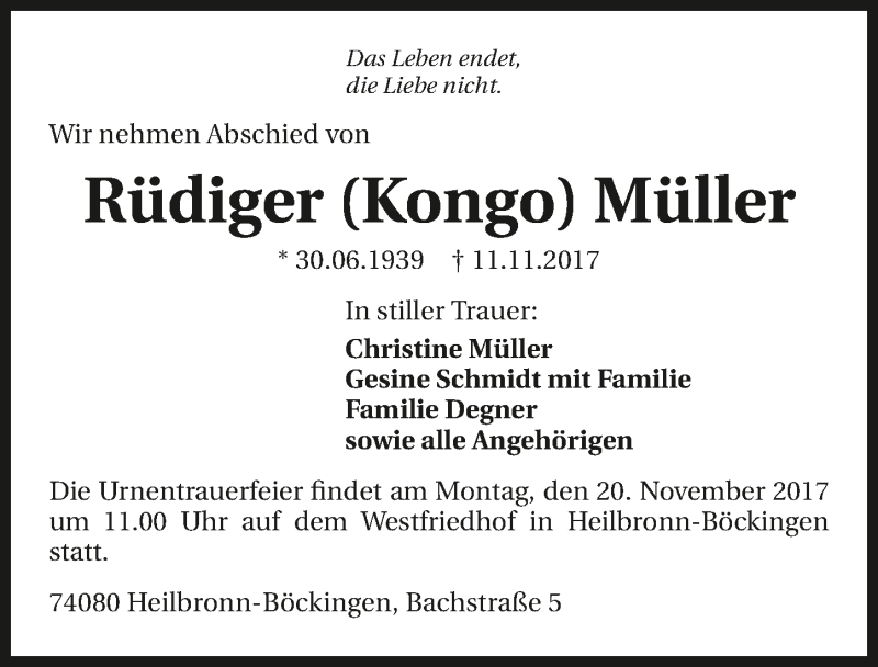 Traueranzeigen Von Rudiger Muller Www Trauerundgedenken De