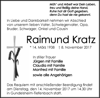 Traueranzeige von Raimund Kratz 