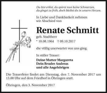 Traueranzeige von Renate Schmitt 