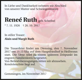 Traueranzeige von Reneé Ruth 