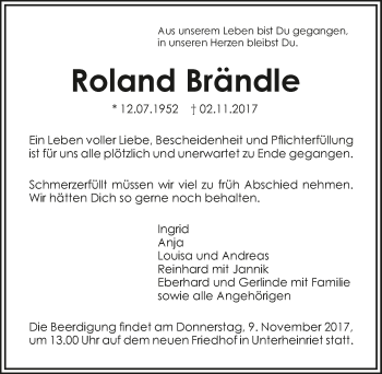 Traueranzeige von Roland Brändle 