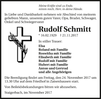 Traueranzeige von Rudolf Schmitt 