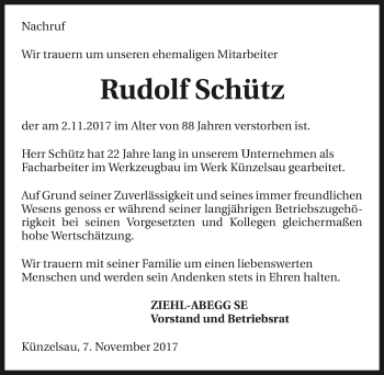 Traueranzeige von Rudolf Schütz 