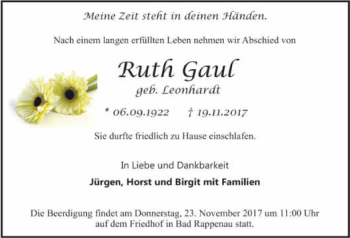 Traueranzeige von Ruth Gaul 