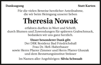 Traueranzeige von Theresia Nowak 