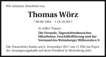 Traueranzeige von Thomas Wörz 