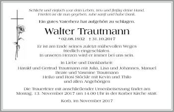 Traueranzeige von Walter Trautmann 