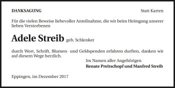 Traueranzeige von Adele Streib 