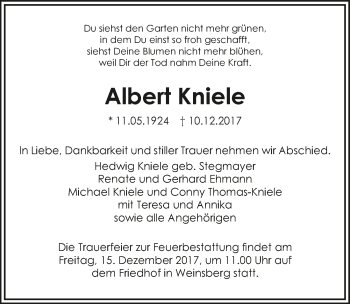 Traueranzeige von Albert Kniele 