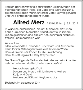 Traueranzeige von Alfred Merz 