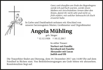 Traueranzeige von Angela Mühling 