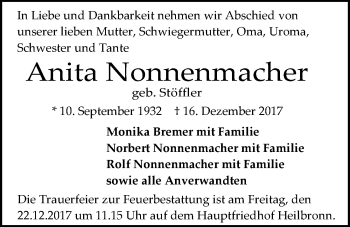 Traueranzeige von Anita Nonnenmacher 