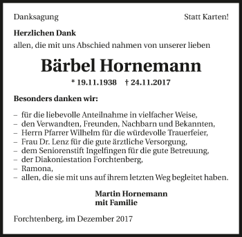 Traueranzeige von Bärbel Hornemann 