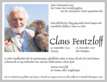 Traueranzeige von Claus Fentzloff 