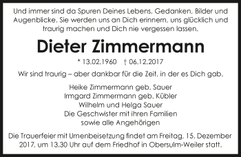 Traueranzeige von Dieter Zimmermann 