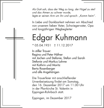 Traueranzeige von Edgar Kuhmann 