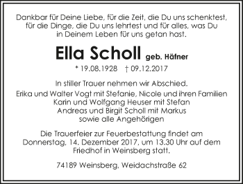 Traueranzeige von Ella Scholl 