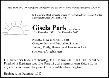 Traueranzeige von Gisela Park 