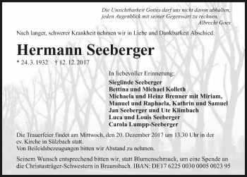 Traueranzeige von Hermann Seeberger 