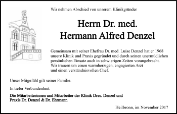 Traueranzeige von Hermann Alfred Denzel 