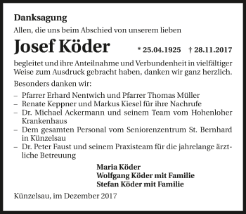 Traueranzeige von Josef Köder 
