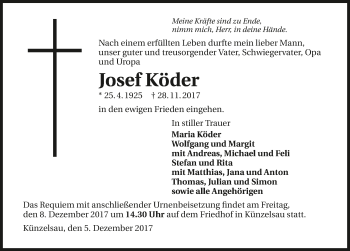Traueranzeige von Josef Köder 