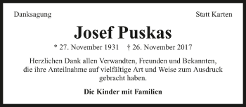 Traueranzeige von Josef Puskas 