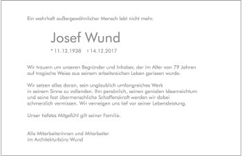 Traueranzeige von Josef Wund 