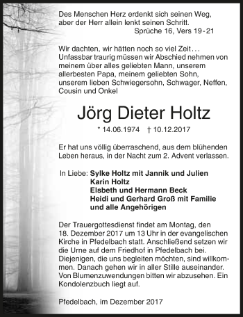 Traueranzeige von Jörg Dieter Holtz 