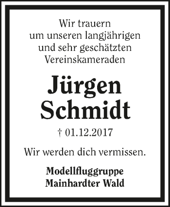 Traueranzeige von Jürgen Schmidt 