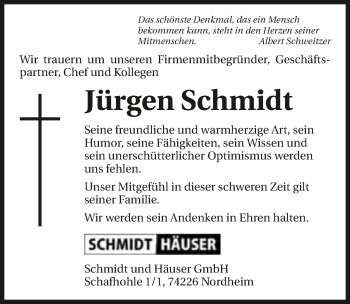 Traueranzeige von Jürgen Schmidt 