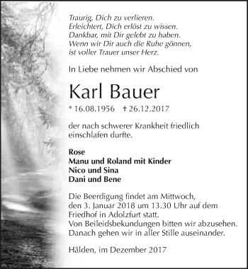 Traueranzeige von Karl Bauer 