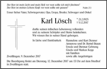 Traueranzeige von Karl Lösch 