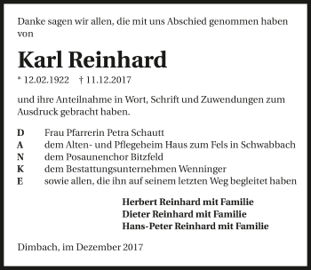 Traueranzeige von Karl Reinhard 