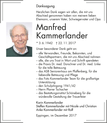 Traueranzeige von Manfred Kammerlander 