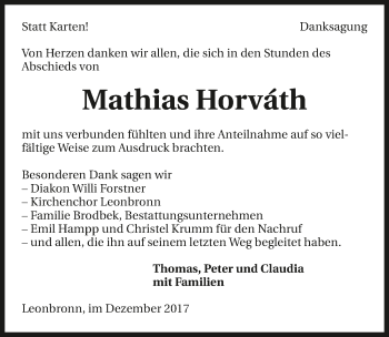Traueranzeige von Mathias Horváth 