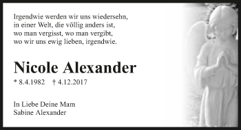 Traueranzeige von Nicole Alexander 