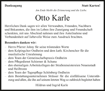 Traueranzeige von Otto Karle 