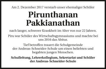 Traueranzeige von Pirunthanan Pakkianathan 