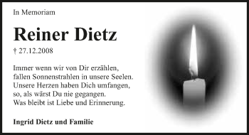 Traueranzeige von Reiner Dietz 