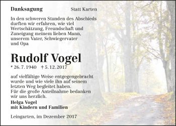 Traueranzeige von Rudolf Vogel 