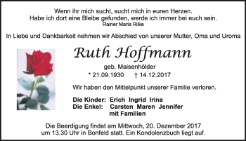 Traueranzeige von Ruth Hoffmann 