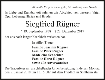 Traueranzeige von Siegfried Rügner 