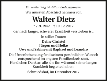 Traueranzeige von Walter Dietz 